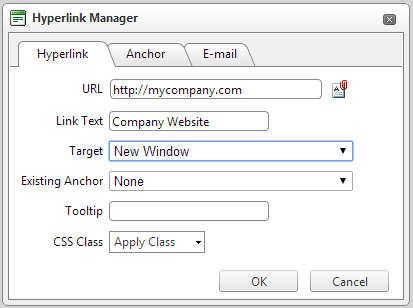 Hyperlink Manager Dialog Box